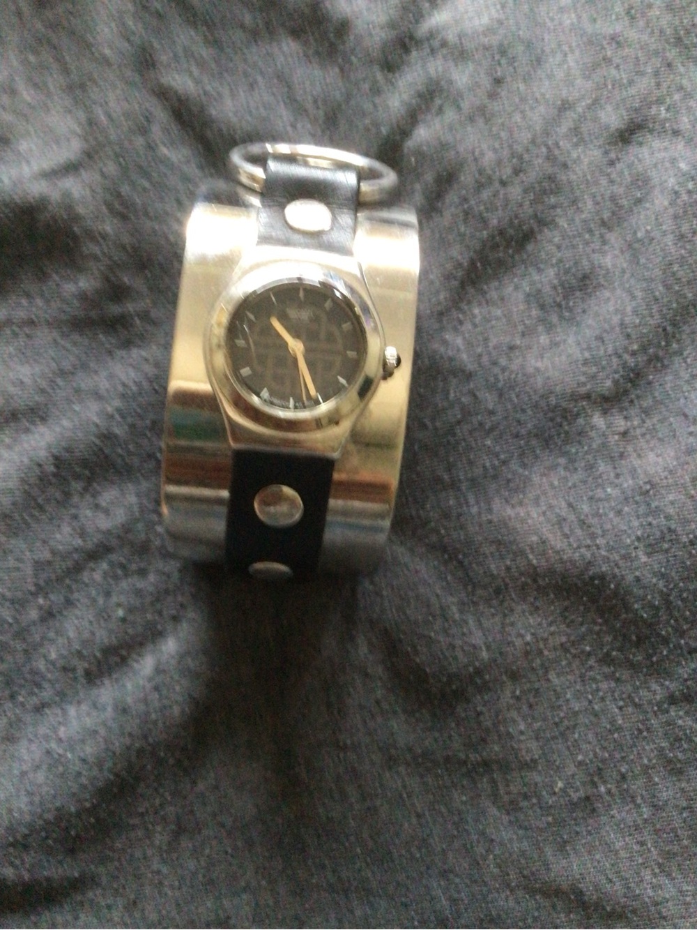Swatch Silver and Black Cuff Watch Bracelet